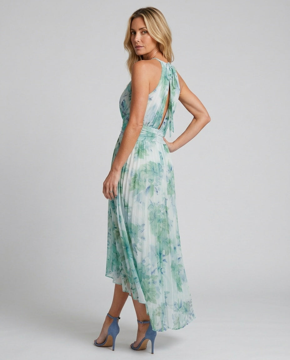 Beatriz | Pleated Halter Floral Midi Dress