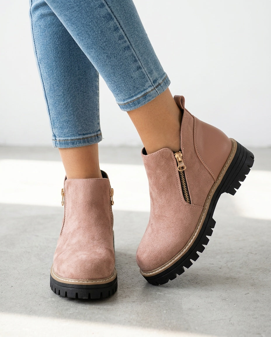 Rosa | Chunky Sole Zip Ankle Boots