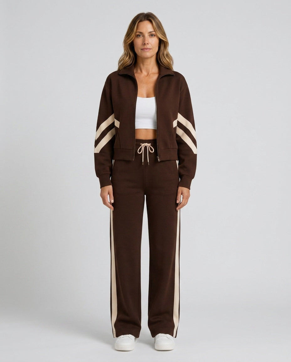 Savra | Contrast Stripe Knit Two-Piece Tracksuit Set