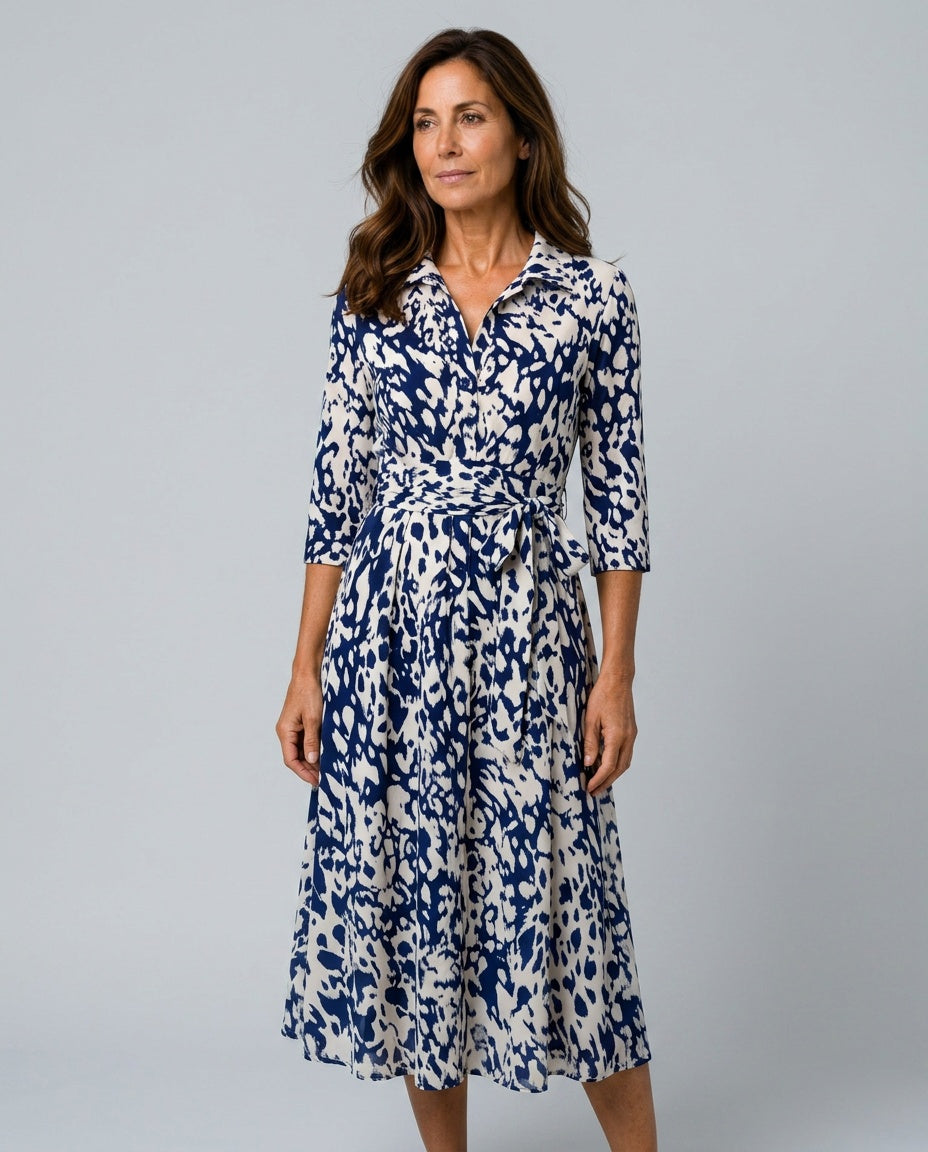 Carmen | Collared Long Sleeve Waist Tie Midi Dress