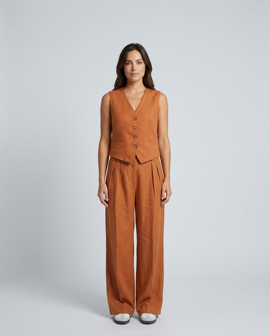 Orla | Sleeveless Linen-Blend Vest & Trousers Co-ord Set