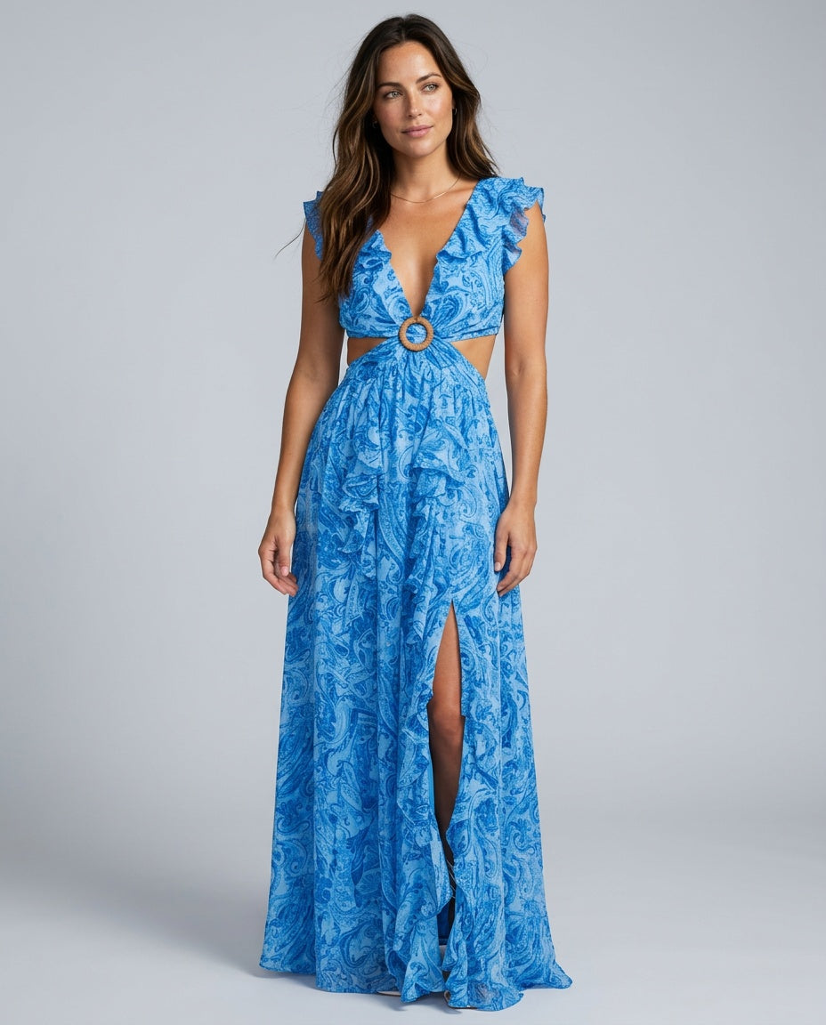 Quinn | Floral Print Side Slit Maxi Dress