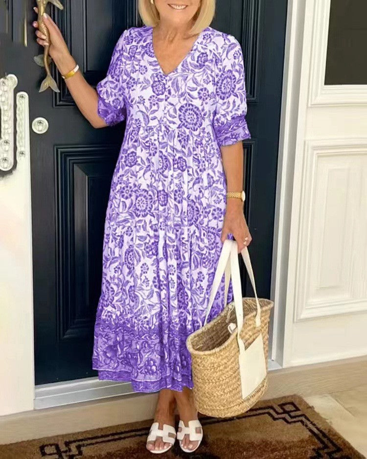 Kinsley | V-Neck Floral Print Midi Dress
