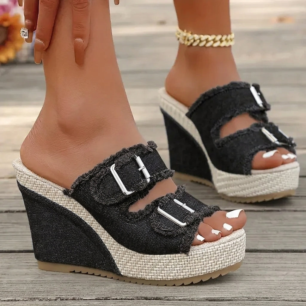 Kira | Denim Wedge Sandals