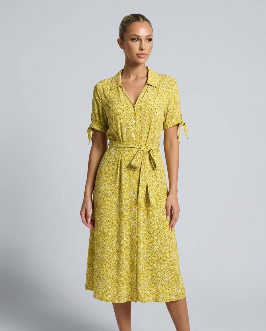 Flora | Floral Print Tie-Belt Midi Dress