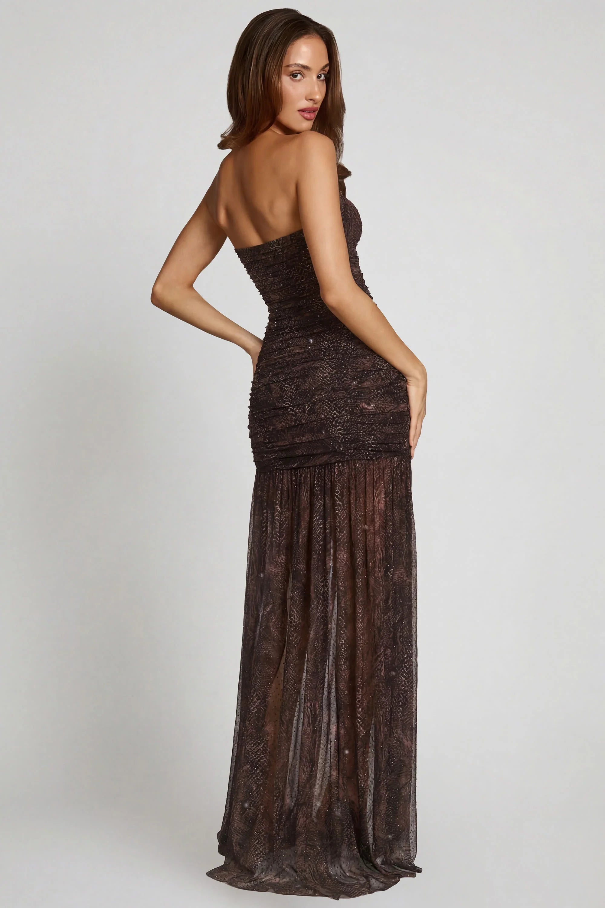 Indira | Embellished Bandeau High-Split Maxi Dress