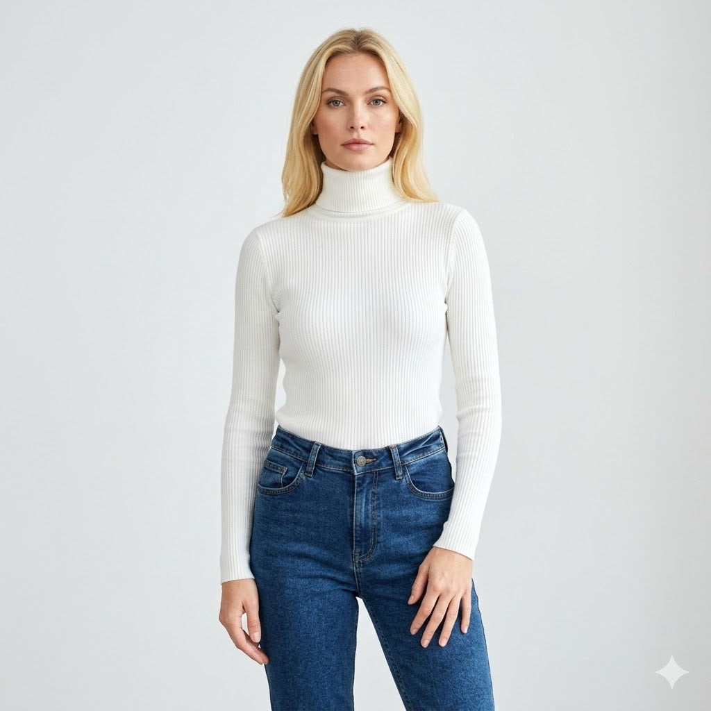 Alejandra | Ribbed Turtleneck Long Sleeve Knit Top