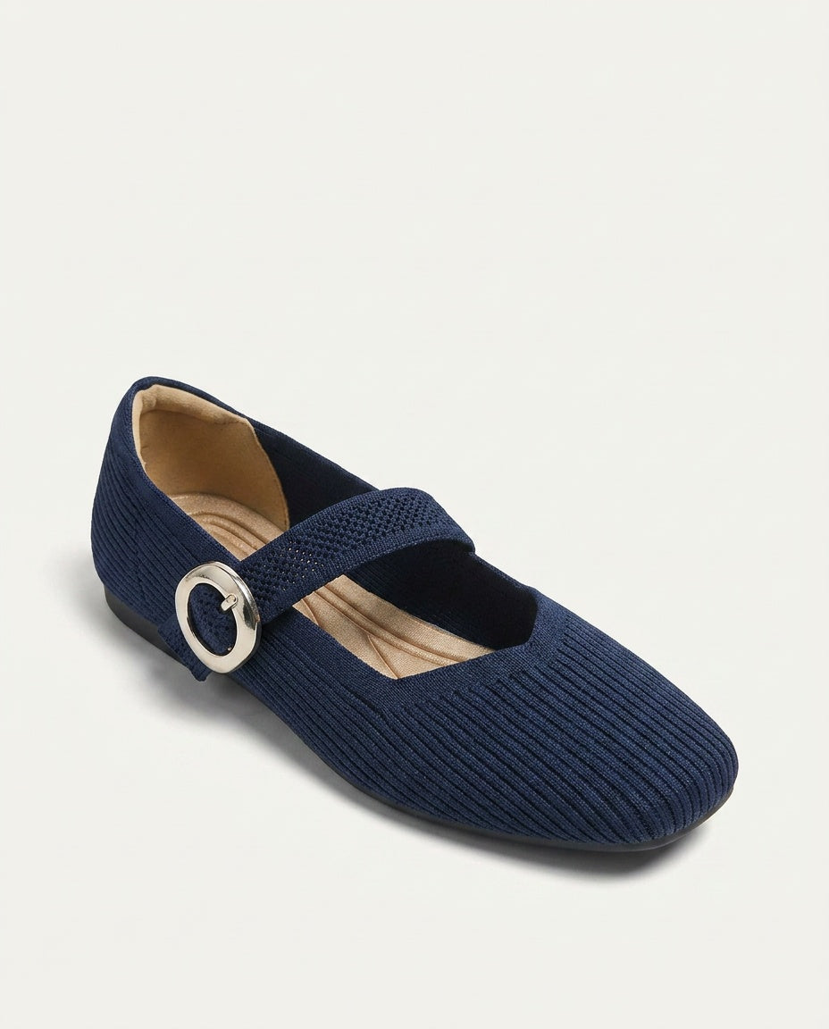 Giselle | Square Toe Knit Mary Jane Flats
