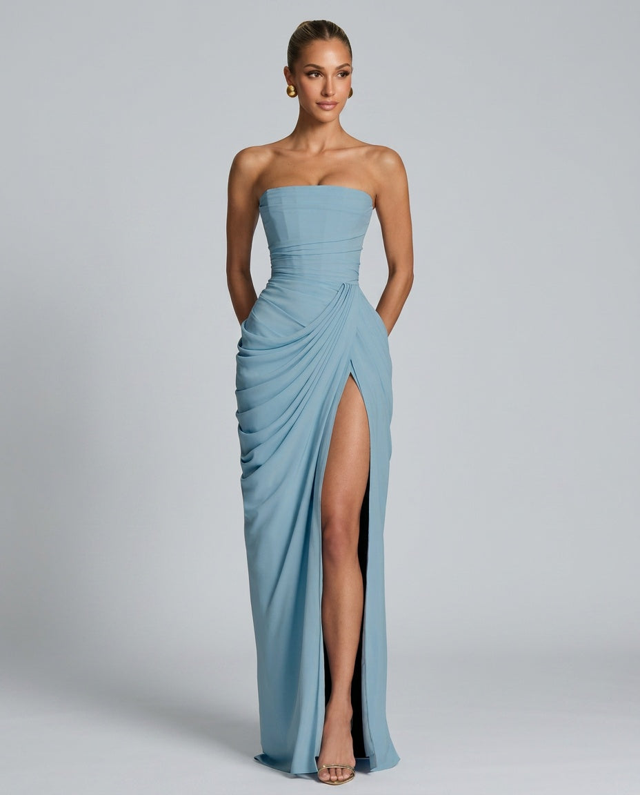 Odette | Strapless Gathered Corset Maxi Dress