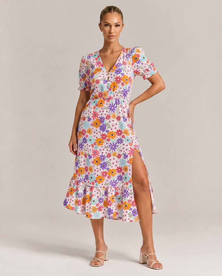Aurelia | Floral Print Button-Front Maxi Dress