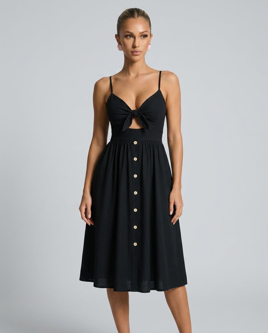 Pia | Button-Front Bow Detail Midi Dress