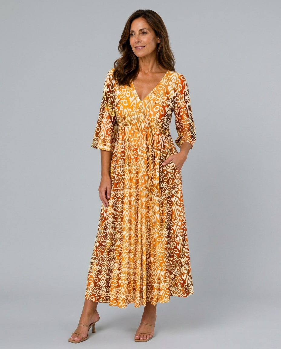 Everly | V-Neck Graphic Print Boho Maxi Dress