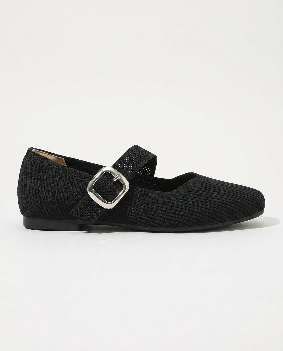 Giselle | Square Toe Knit Mary Jane Flats