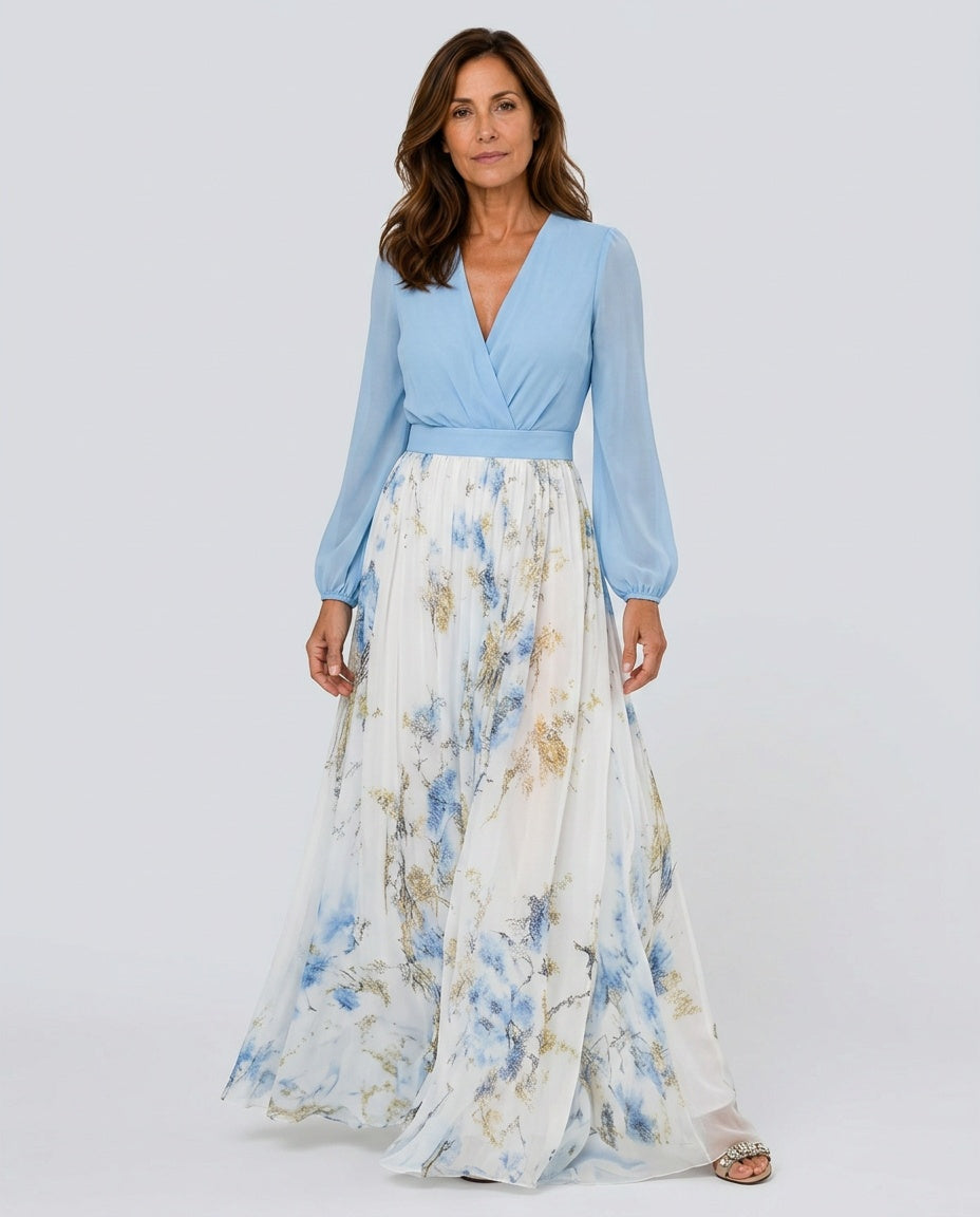 Mia | Sheer Bodice Floral Maxi Dress