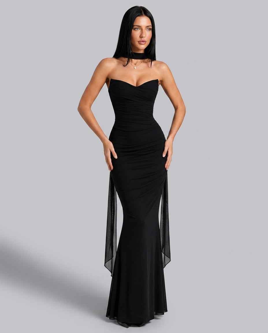 Xenia | Strapless Draped Mesh Corset Top