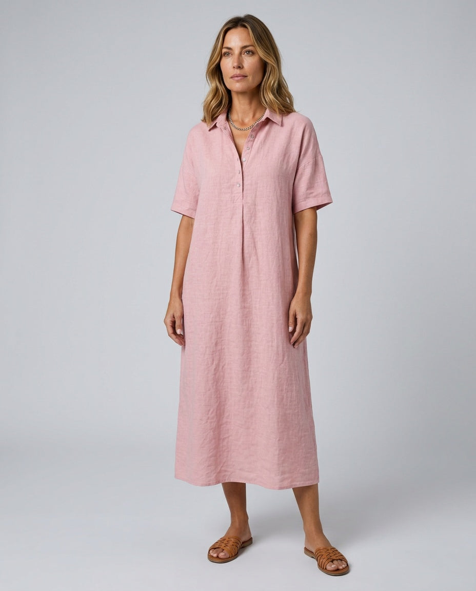 Iovelle | Relaxed Polo Cotton-Linen Midi Dress