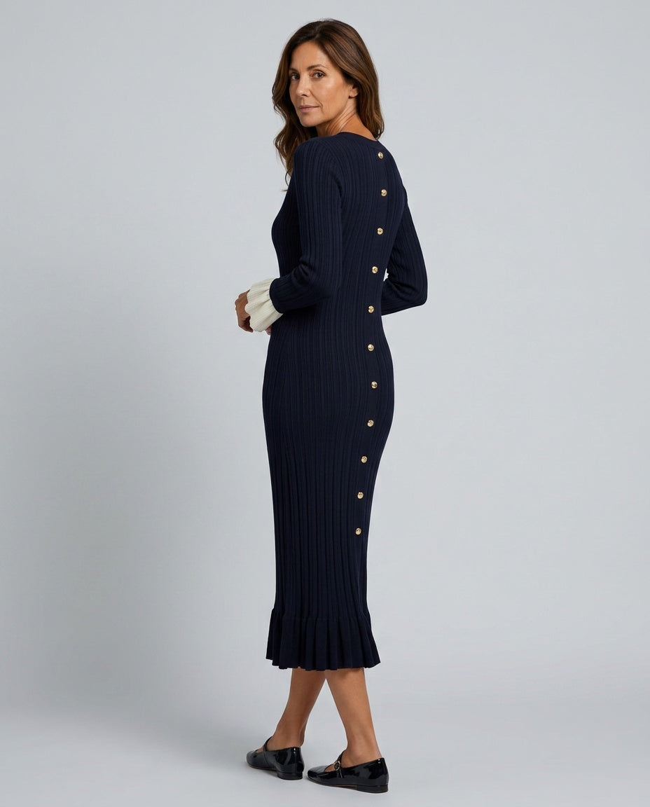 Marlowe | Two-Tone Ruffle Long Sleeve Midi Dress