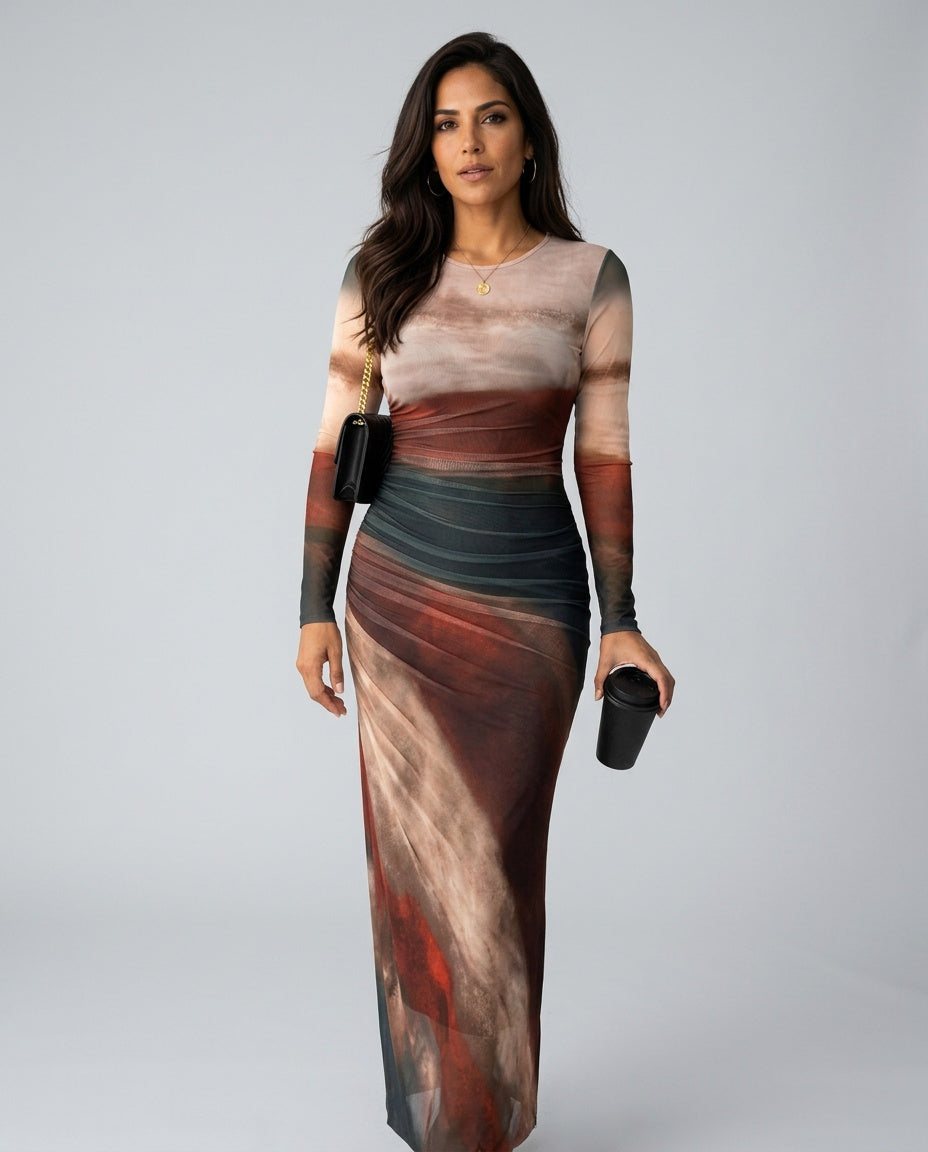 Vera | Printed Long Sleeve Bodycon Maxi Dress