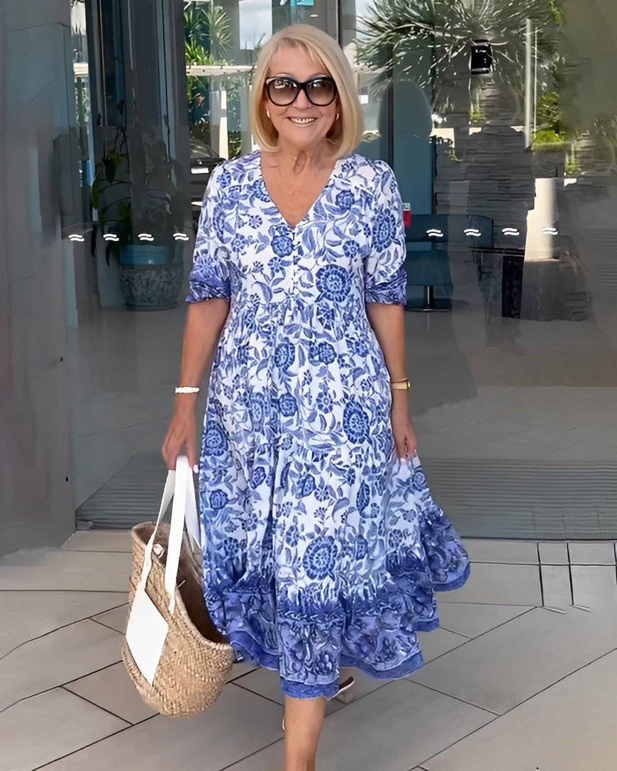 Kinsley | V-Neck Floral Print Midi Dress