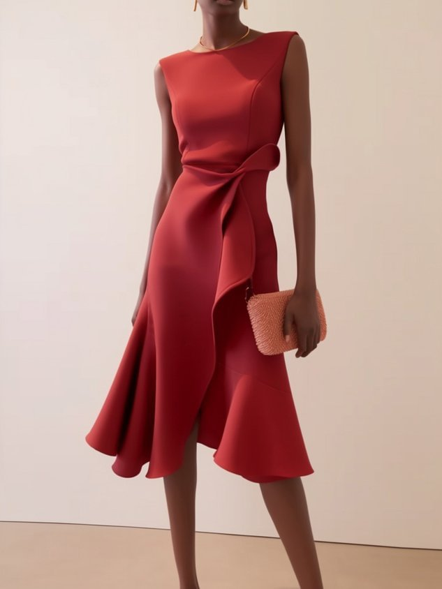 Grace | Draped Asymmetric Sleeveless Midi Dress