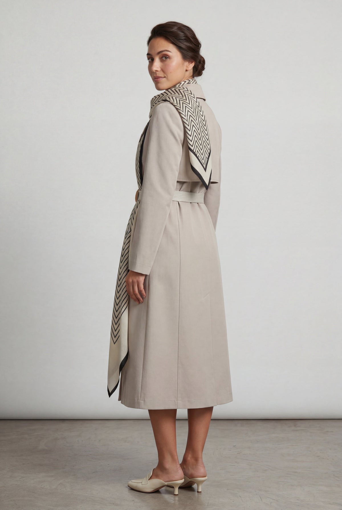 Noelia | Belted Geometric Scarf Midi Coat