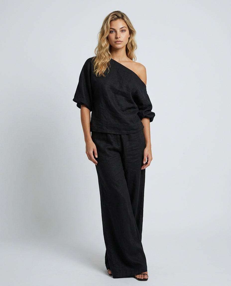 Delaney | One-Shoulder Linen-Blend Co-Ord Maxi Set