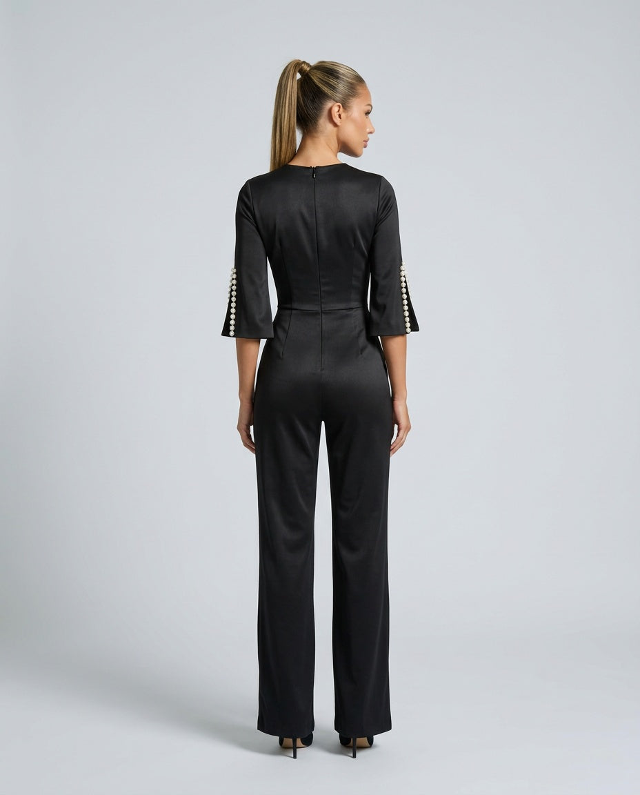 Nina | Beaded Sleeve Wide Leg Jumpsuit