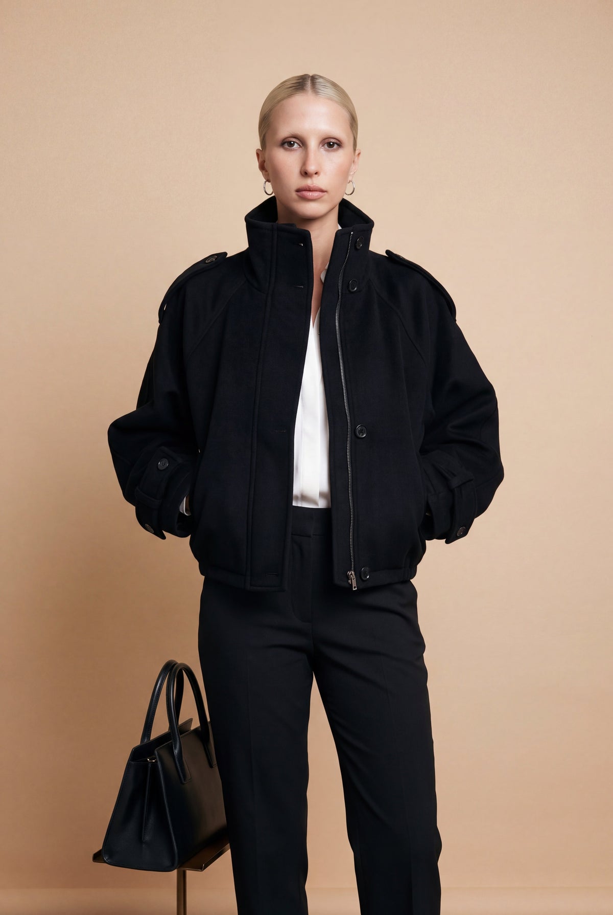 Malena | Cropped Stand Collar Wool Blend Coat