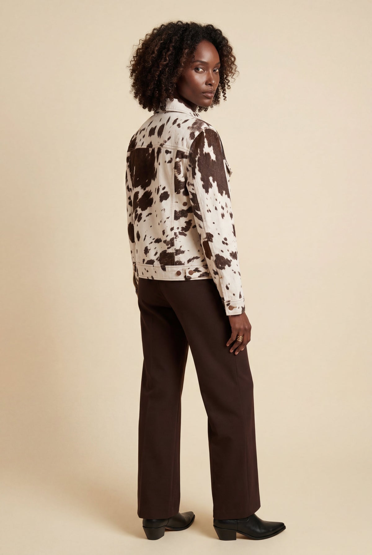 Hadley | Cropped Cow Print Faux Fur Trucker Jacket