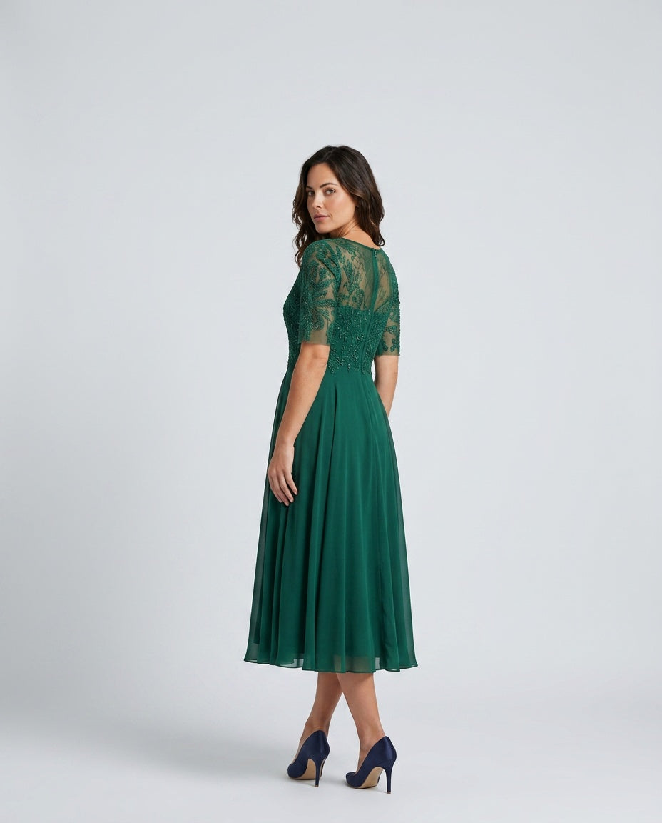Harlow | Lace Bodice 3/4 Sleeve Midi Dress