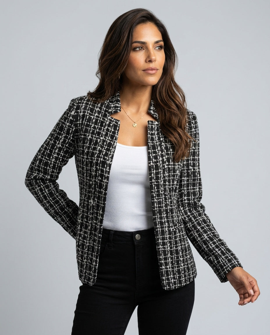 Amara | Open Front Long Sleeve Tweed Blazer