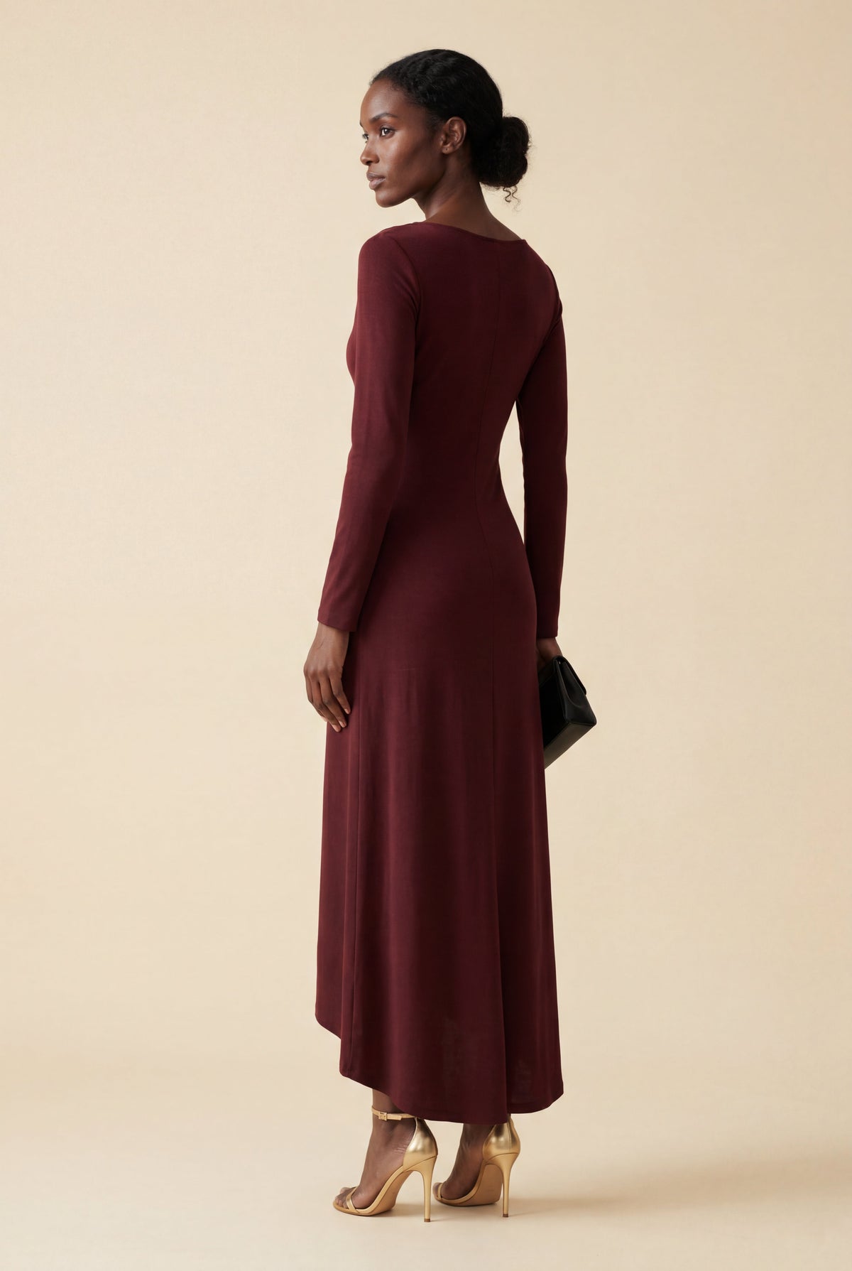 Cleona | Draped Waist Gold Accent Maxi Dress