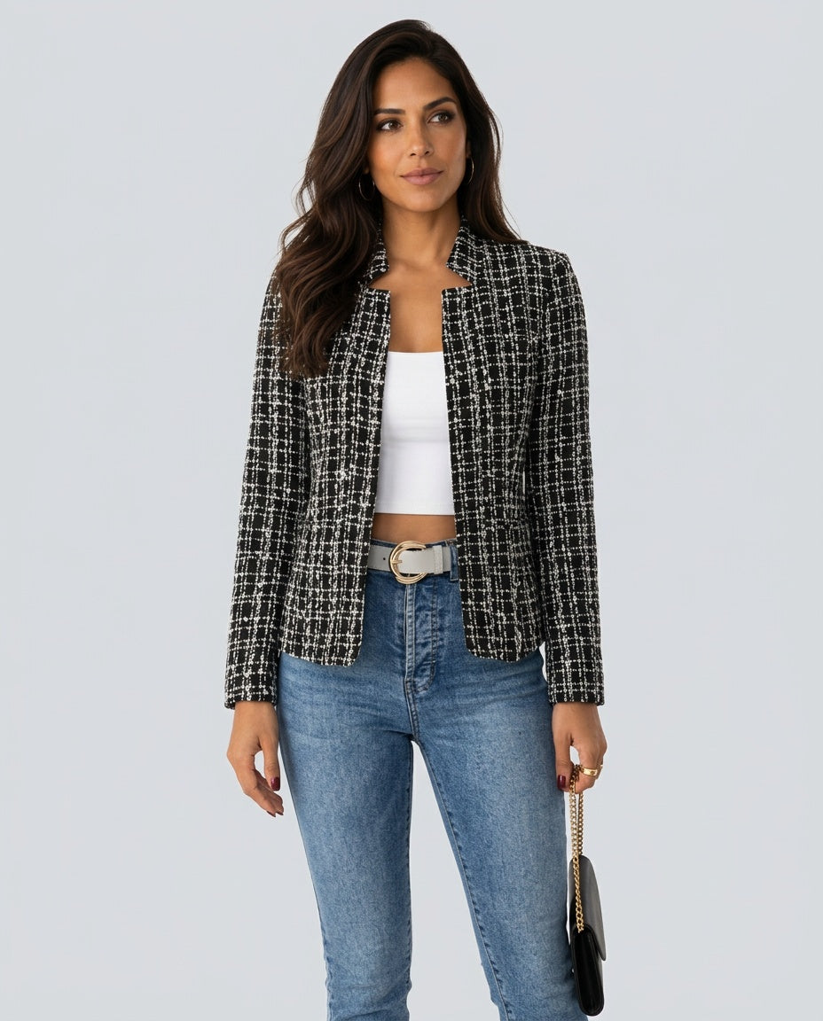 Amara | Open Front Long Sleeve Tweed Blazer