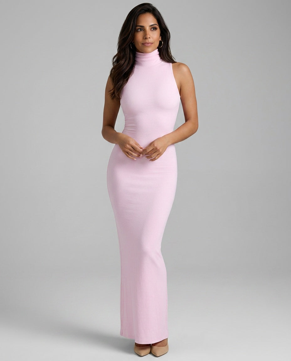 Nadia | Ribbed Modal Turtleneck Maxi Dress