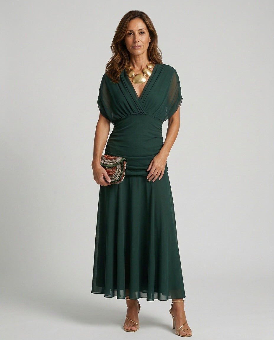 Kennedy | V-Neck Crossed Draped Floral Maxi Dress