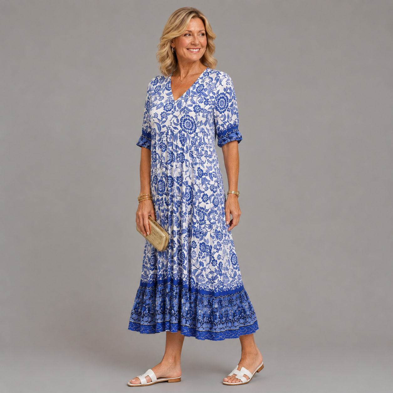 Kinsley | V-Neck Floral Print Midi Dress