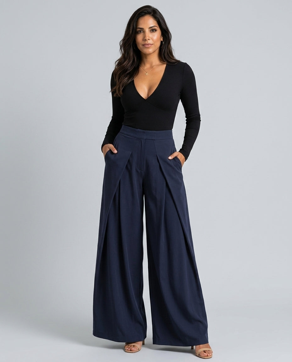 Wren | Mid-Rise Pleated Wide-Leg Ankle Trousers