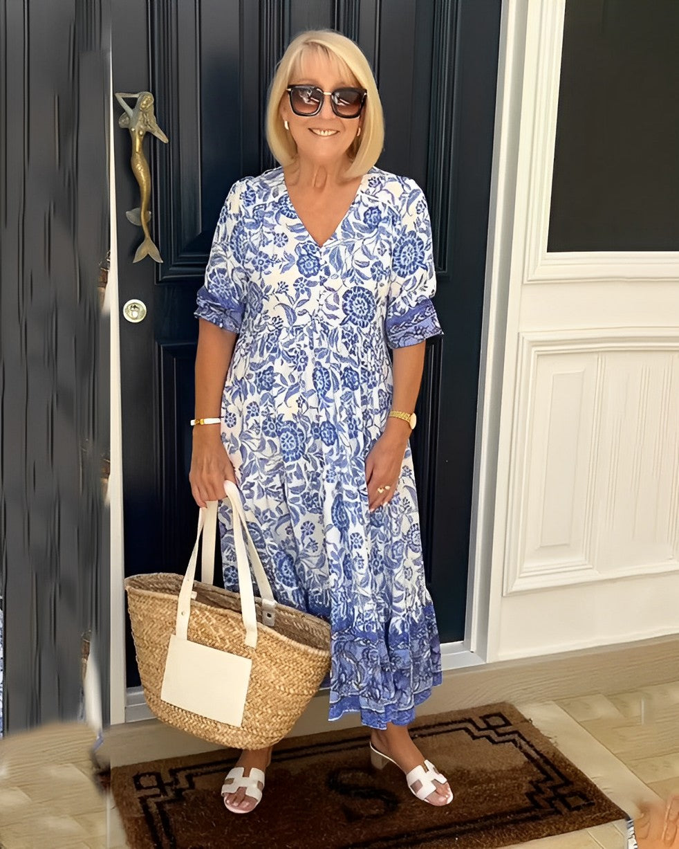 Kinsley | V-Neck Floral Print Midi Dress