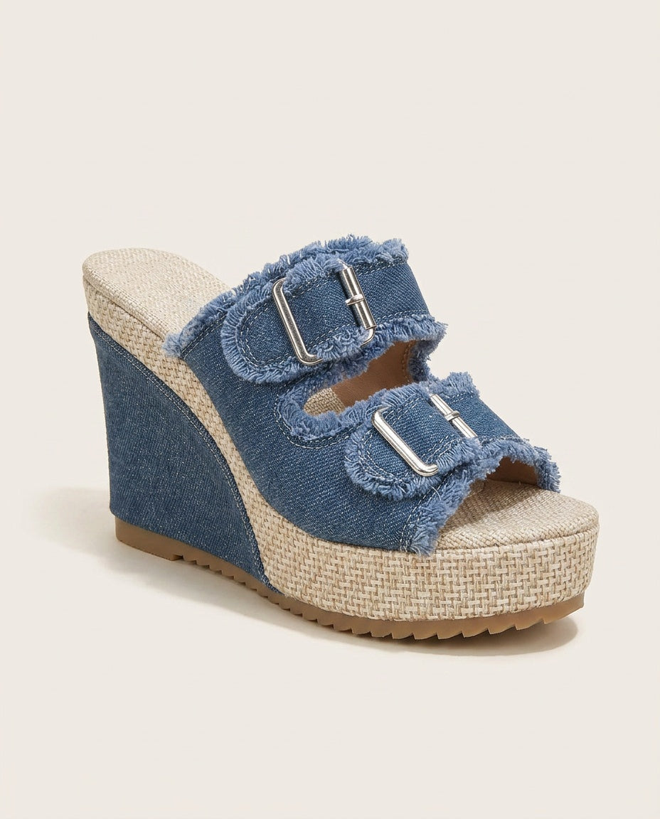 Kira | Denim Wedge Sandals