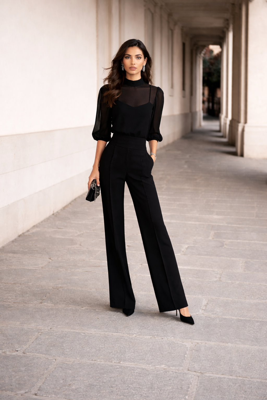 Billie | Sheer Camisole Wide Leg Three-Piece Set