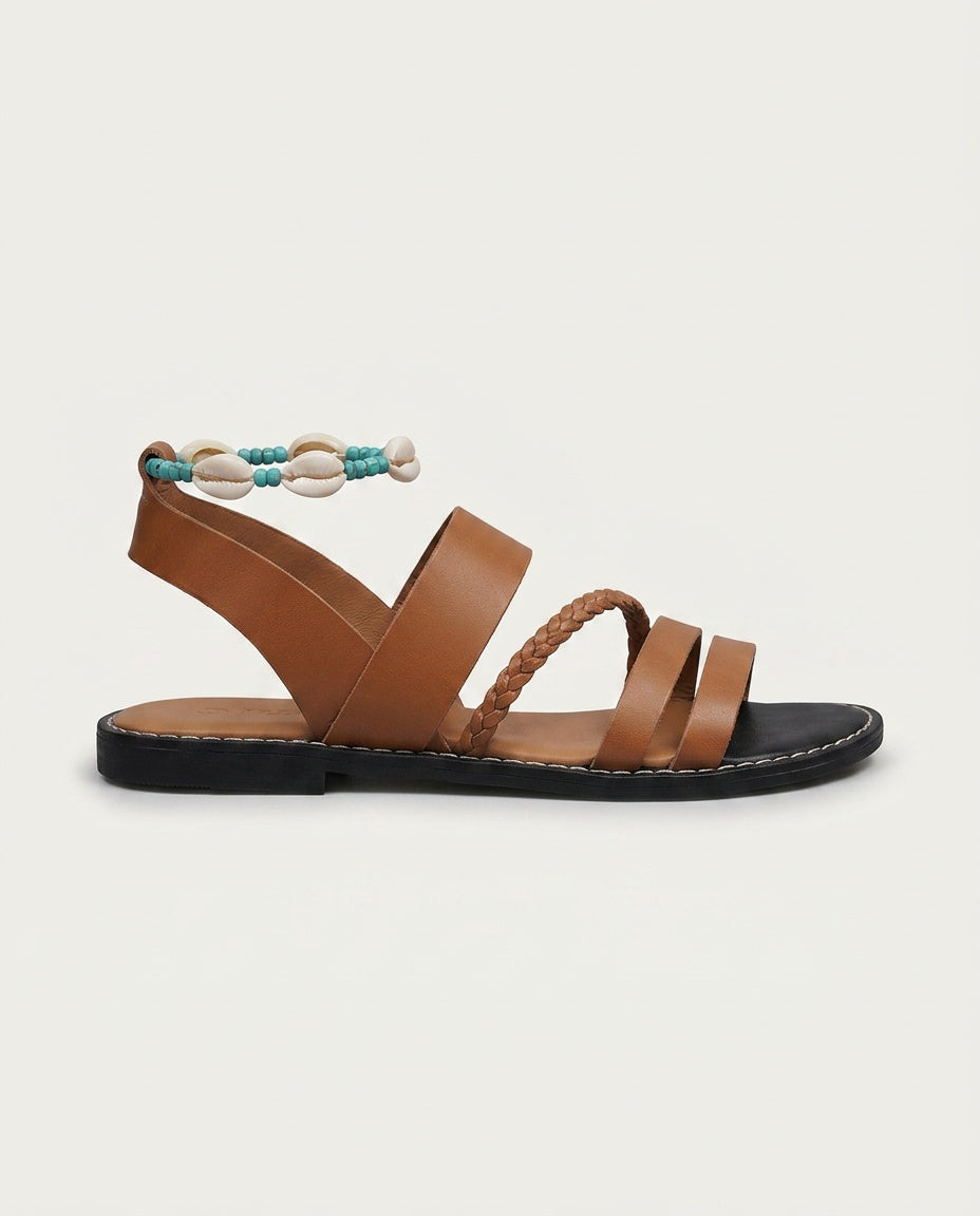 Sera | Flat Leather Strap Summer Sandals