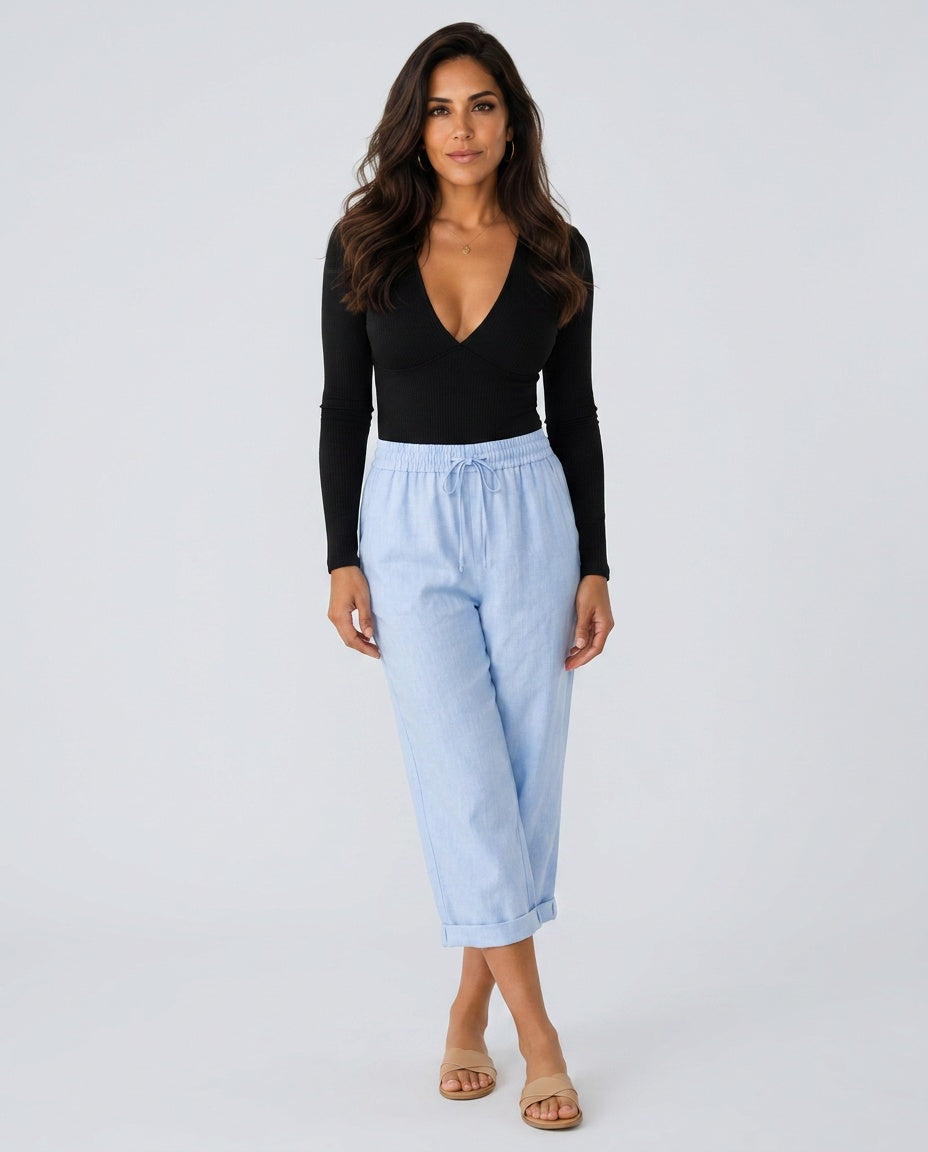 Halle | Wide Leg Culotte Trousers with Elastic Waist
