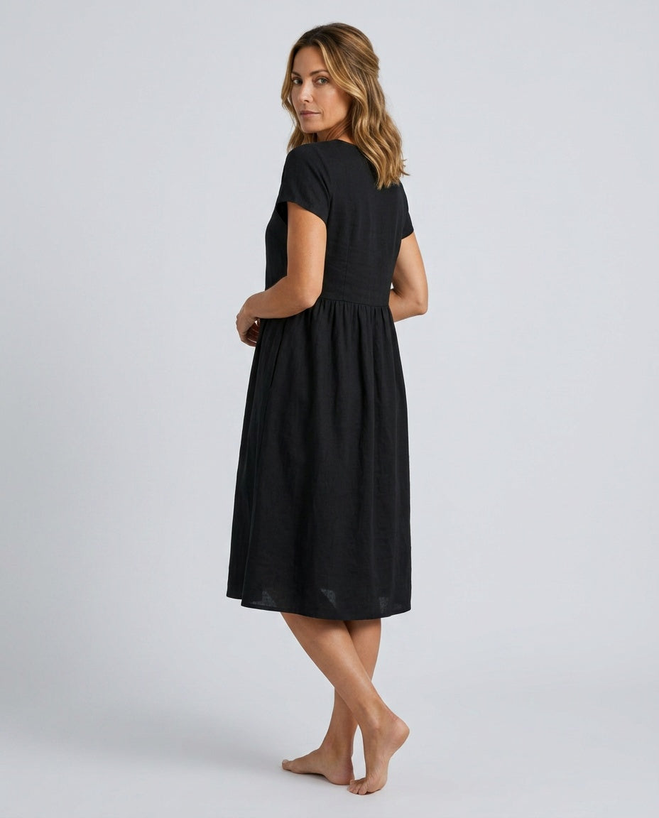 Marley | Short Sleeve Knee-Length Pocket Midi Dress