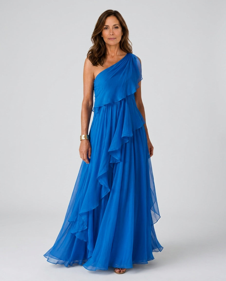 Emerson | Asymmetric Cascading Ruffle Maxi Dress