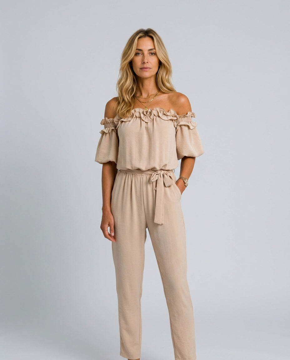 Isabela | Off-Shoulder Frill Wide-Leg Jumpsuit