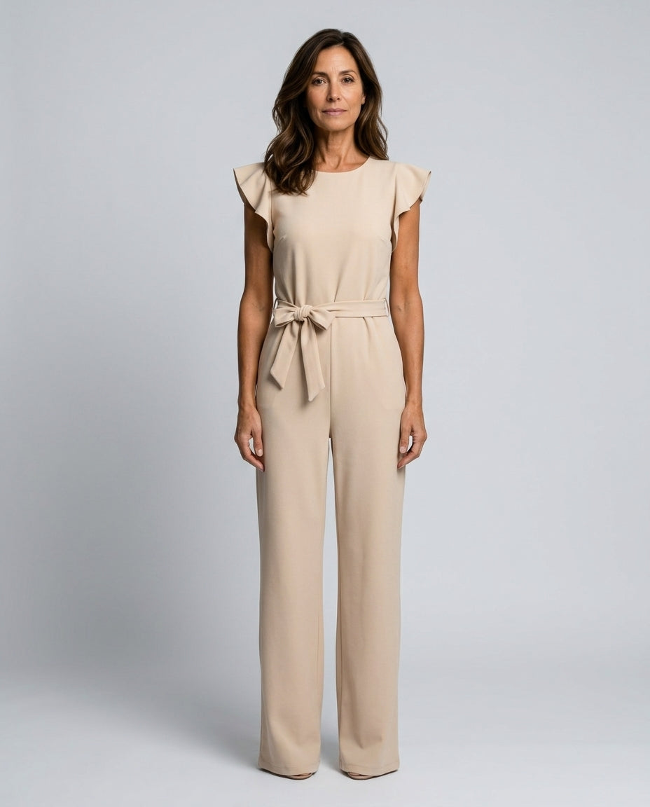 Cora | Ruffle Sleeve Tie Belt Straight Leg Jumpsuit