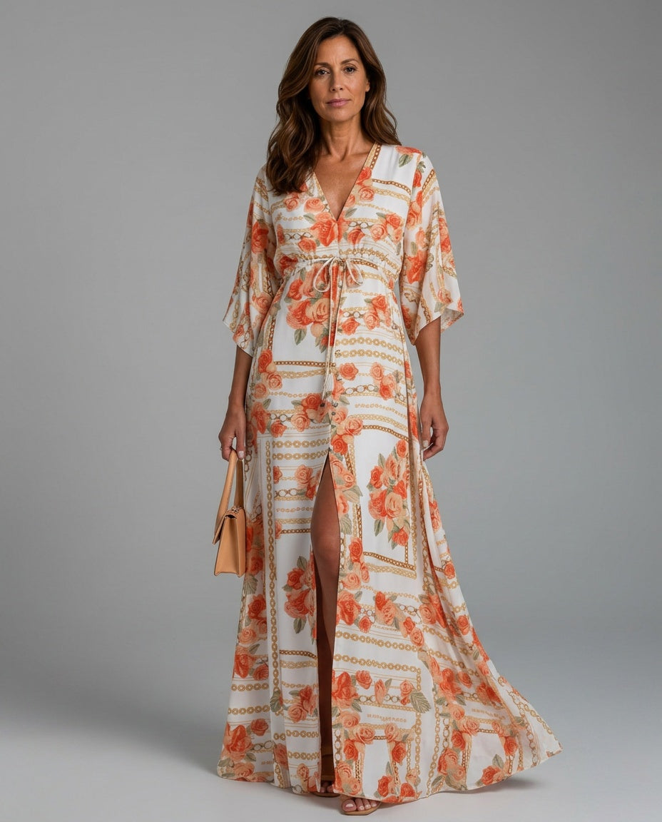 Marlowe | Drawstring Waist Boho Printed Maxi Dress