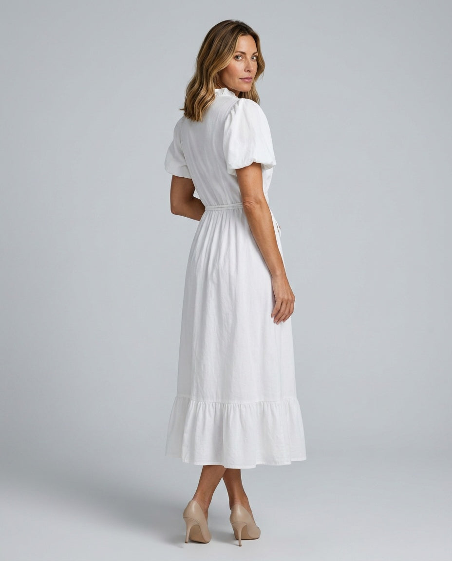 Imogen | Puff Sleeve Waist Tie Midi Dress