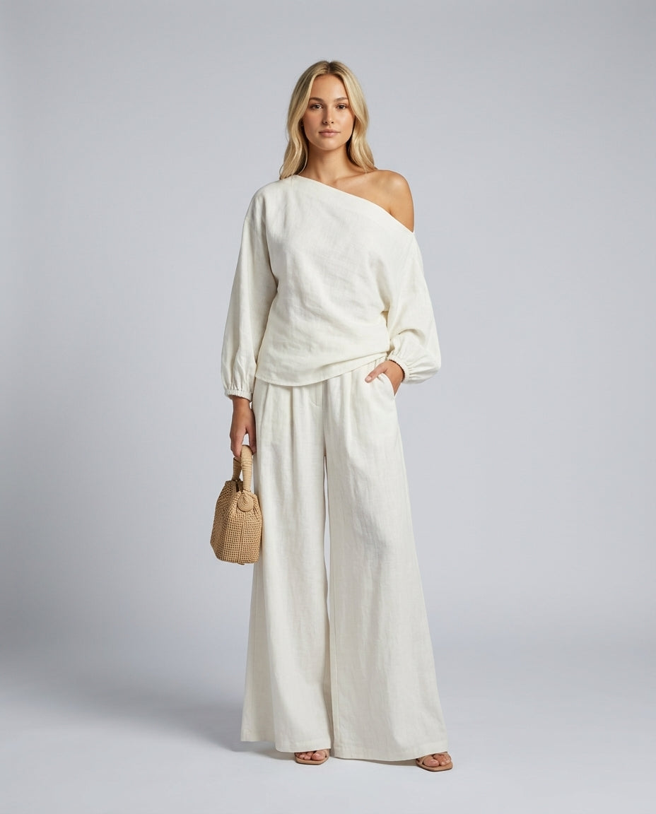 Delaney | One-Shoulder Linen-Blend Co-Ord Maxi Set