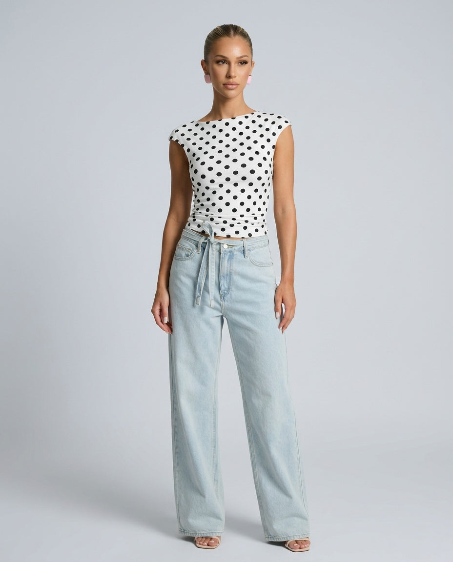 Georgia | One-Shoulder Pleated Polka Dot Top
